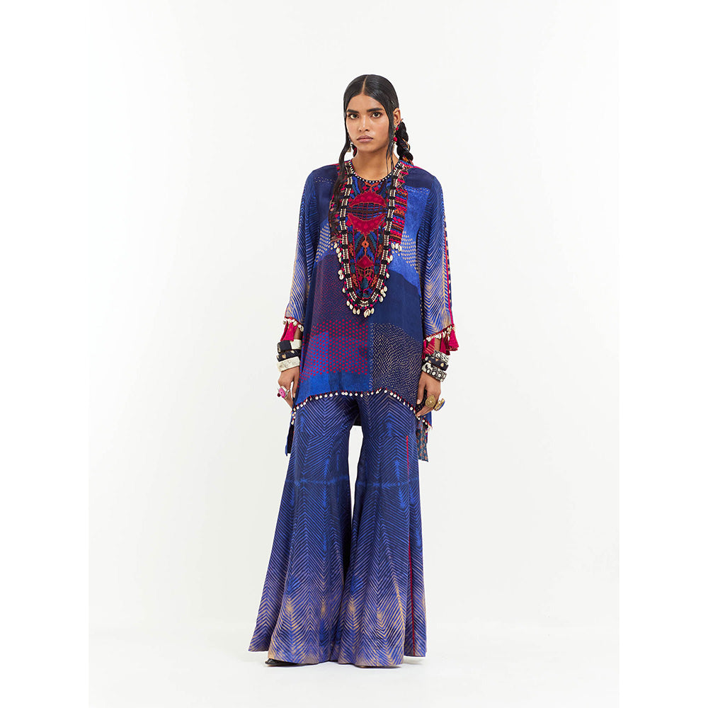Aseem Kapoor Blue Mitra Short Kurta With Sharara (Set of 2)