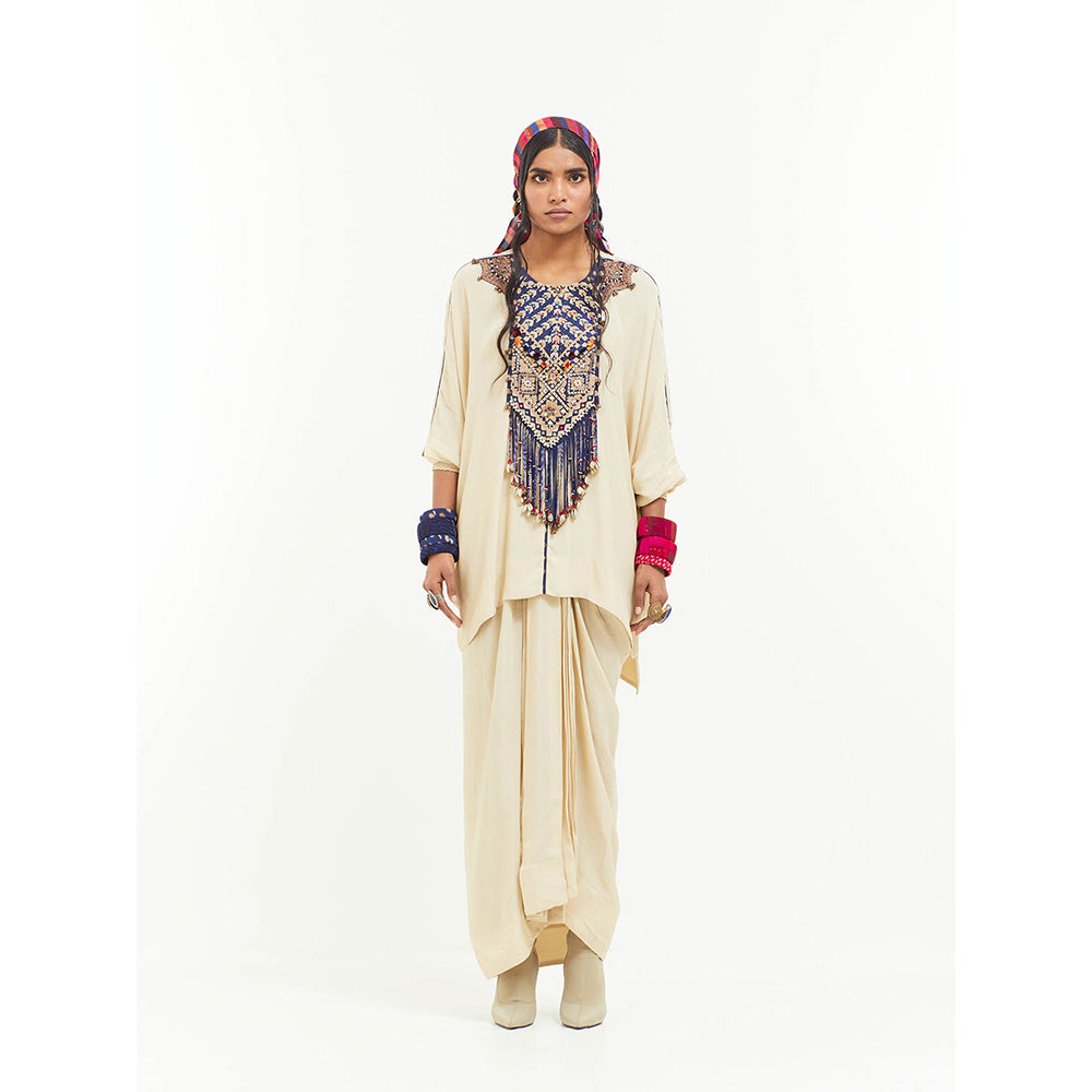 Aseem Kapoor Beige Kuru Trapeze Kaftan With Skirt (Set of 2)