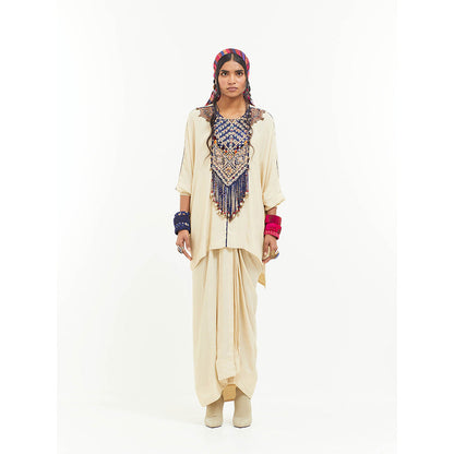 Aseem Kapoor Beige Kuru Trapeze Kaftan With Skirt (Set of 2)