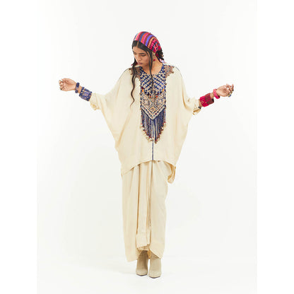 Aseem Kapoor Beige Kuru Trapeze Kaftan With Skirt (Set of 2)