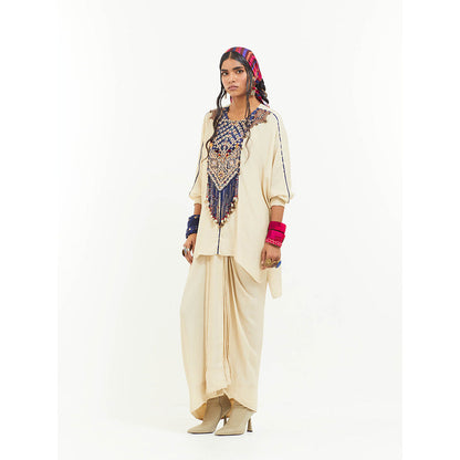 Aseem Kapoor Beige Kuru Trapeze Kaftan With Skirt (Set of 2)