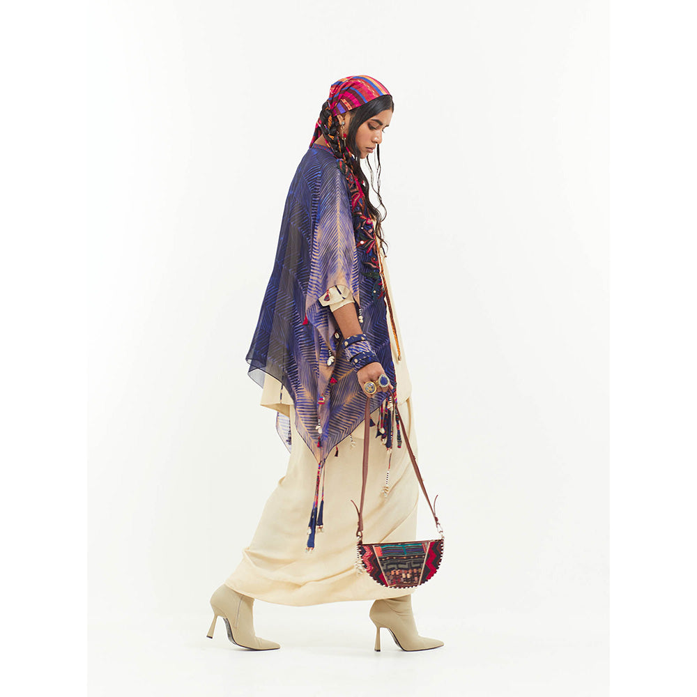 Aseem Kapoor Beige Veni Cape With Kurti And Skirt (Set of 3)