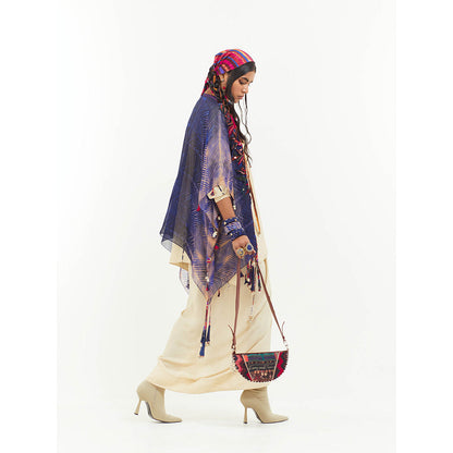 Aseem Kapoor Beige Veni Cape With Kurti And Skirt (Set of 3)