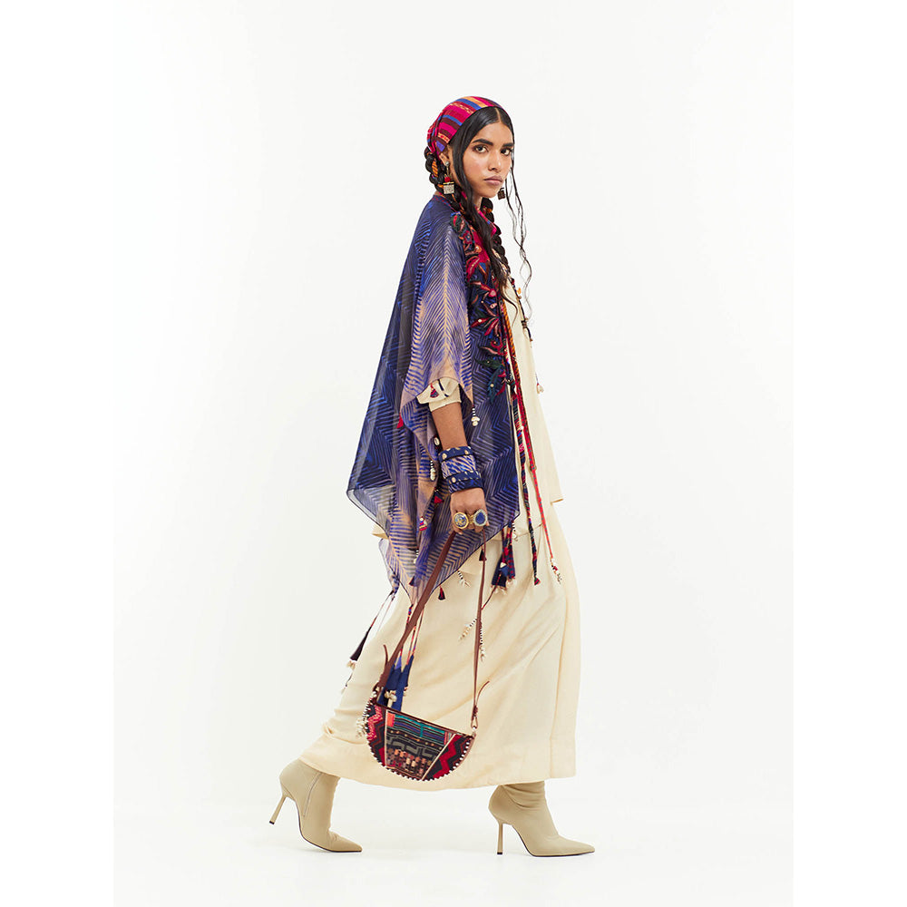 Aseem Kapoor Beige Veni Cape With Kurti And Skirt (Set of 3)