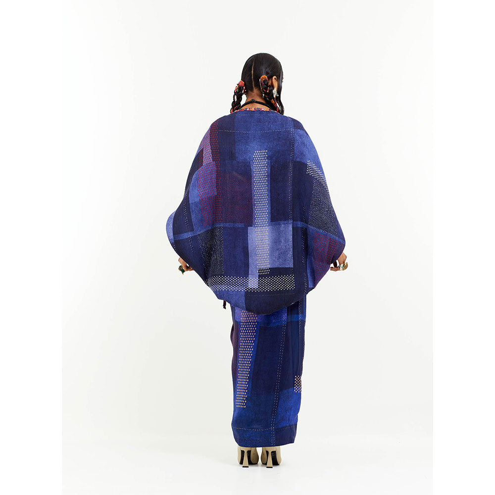 Aseem Kapoor Blue Gami Envelope Jacket With Blouse And Skirt (Set of 3)