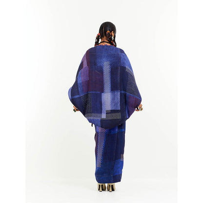 Aseem Kapoor Blue Gami Envelope Jacket With Blouse And Skirt (Set of 3)