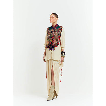 Aseem Kapoor Beige Zuri Gilet With Shirt And Skirt (Set of 3)
