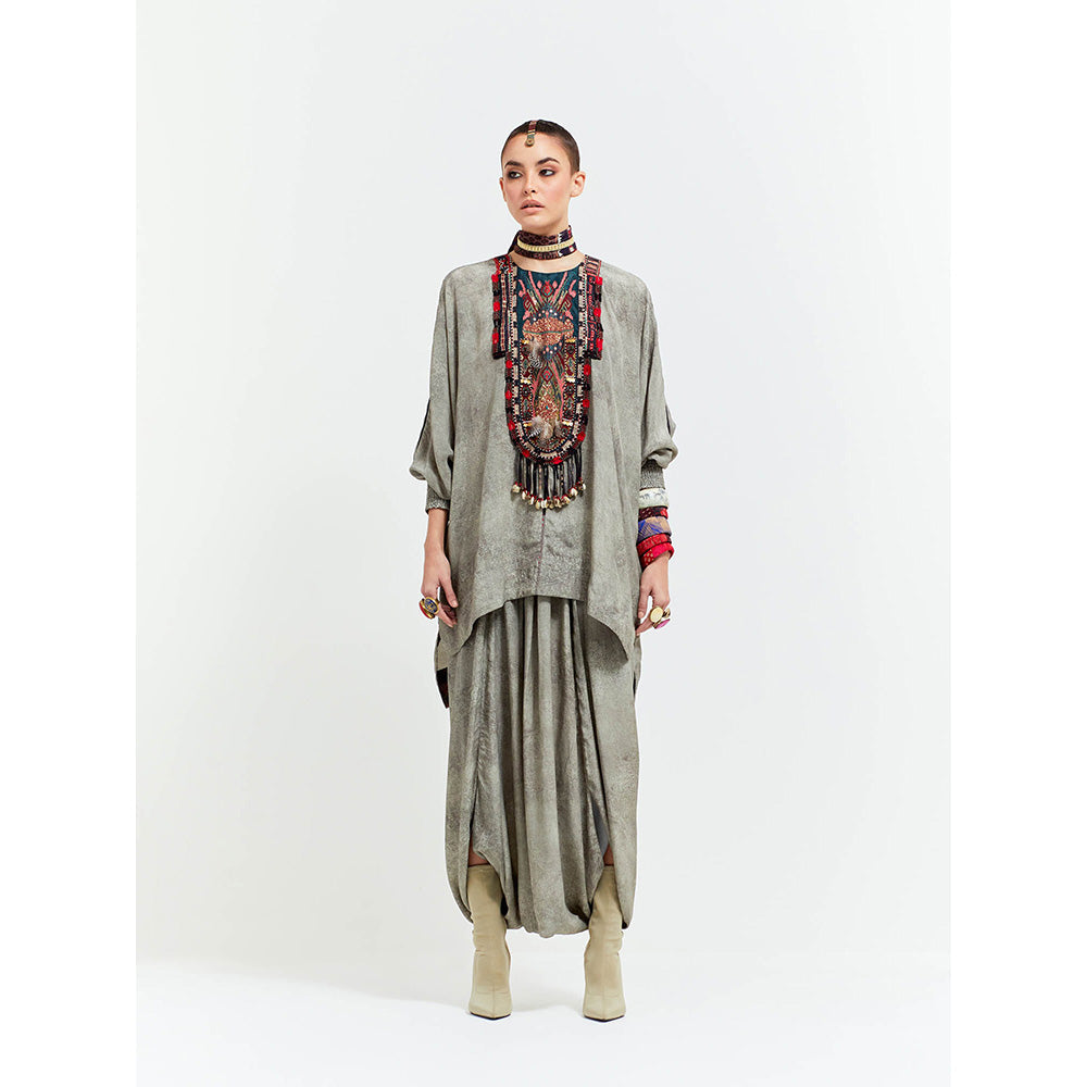 Aseem Kapoor Grey Kuru Trapeze Kurta With Draped Trouser (Set of 2)
