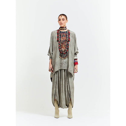 Aseem Kapoor Grey Kuru Trapeze Kurta With Draped Trouser (Set of 2)