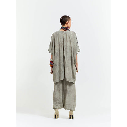 Aseem Kapoor Grey Kuru Trapeze Kurta With Draped Trouser (Set of 2)