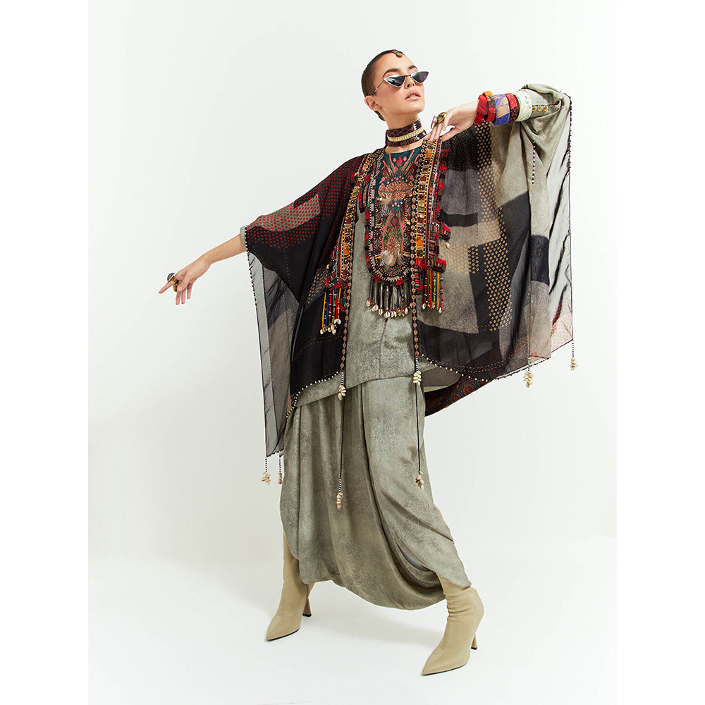 Aseem Kapoor Grey Veni Jacket With Kurta And Draped Trouser (Set of 3)