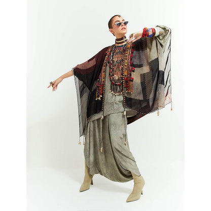 Aseem Kapoor Grey Veni Jacket With Kurta And Draped Trouser (Set of 3)