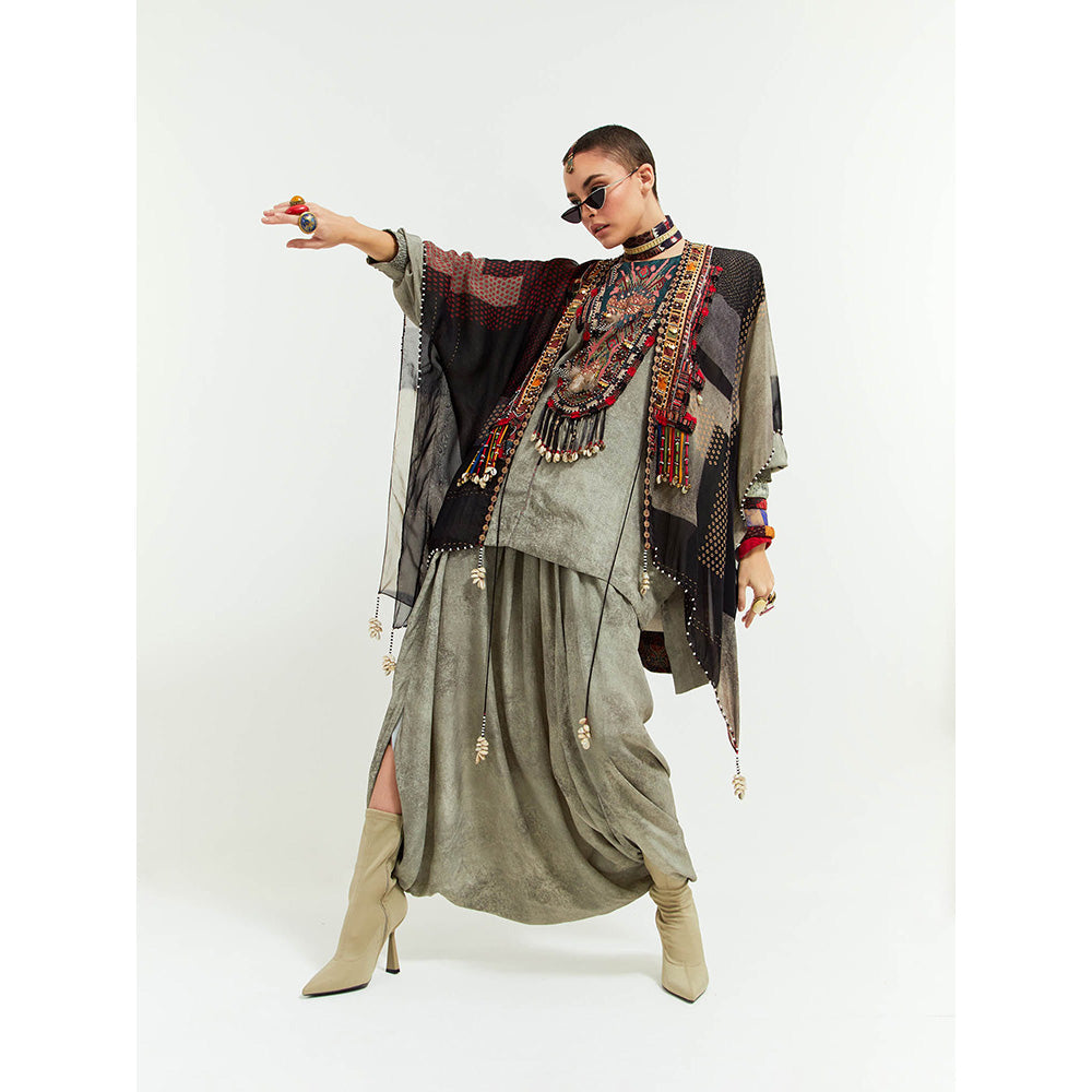 Aseem Kapoor Grey Veni Jacket With Kurta And Draped Trouser (Set of 3)