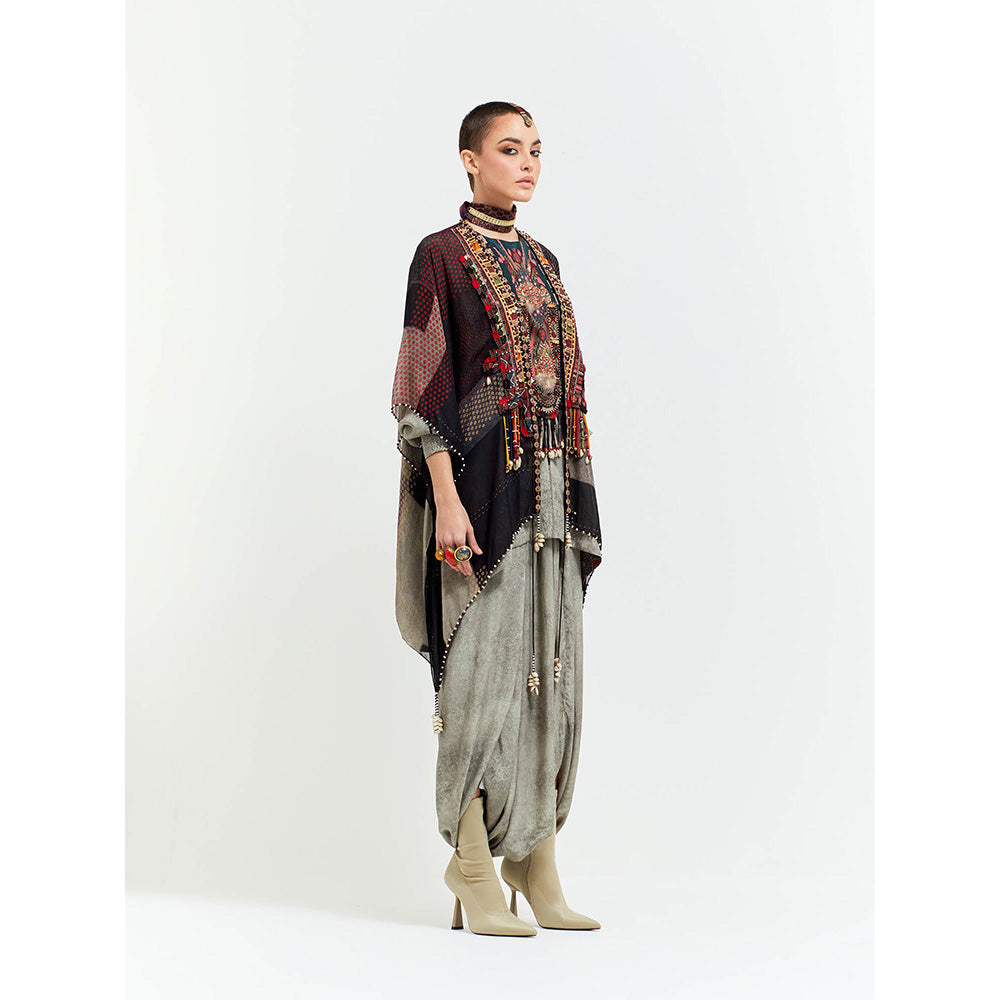 Aseem Kapoor Grey Veni Jacket With Kurta And Draped Trouser (Set of 3)