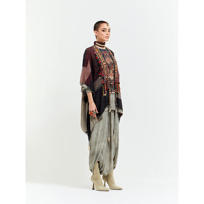 Aseem Kapoor Grey Veni Jacket With Kurta And Draped Trouser (Set of 3)