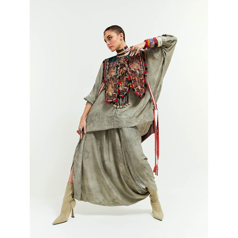 Aseem Kapoor Grey Zuri Gilet With Kurta And Draped Trouser (Set of 3)