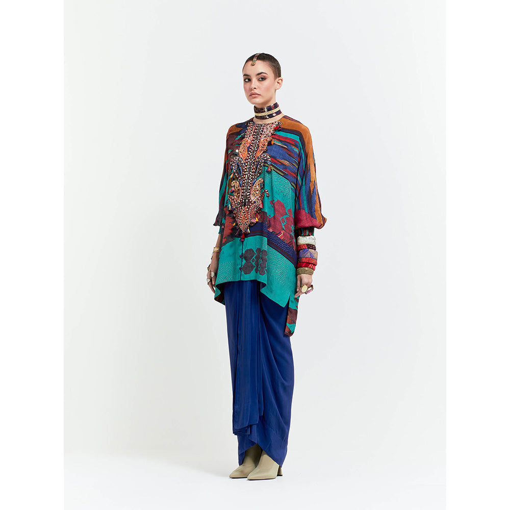 Aseem Kapoor Blue Kuru Trapeze Kurta With Skirt (Set of 2)