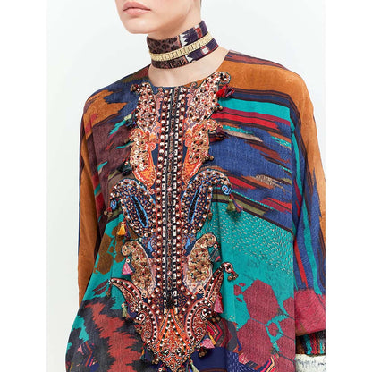 Aseem Kapoor Blue Kuru Trapeze Kurta With Skirt (Set of 2)