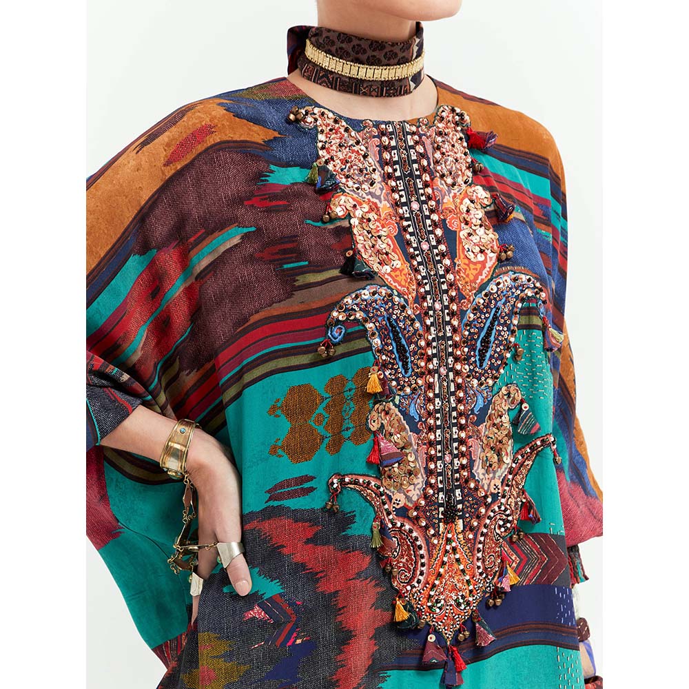 Aseem Kapoor Blue Kuru Trapeze Kurta With Pant (Set of 2)