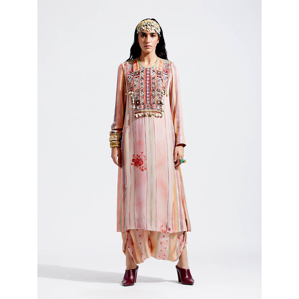 Aseem Kapoor Pink Rudra Kurta With Draped Trouser (Set of 2)