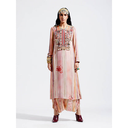 Aseem Kapoor Pink Rudra Kurta With Draped Trouser (Set of 2)