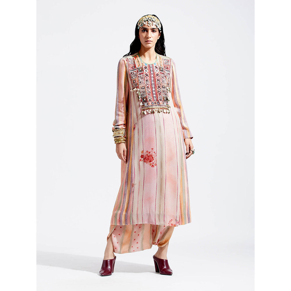 Aseem Kapoor Pink Rudra Kurta With Draped Trouser (Set of 2)