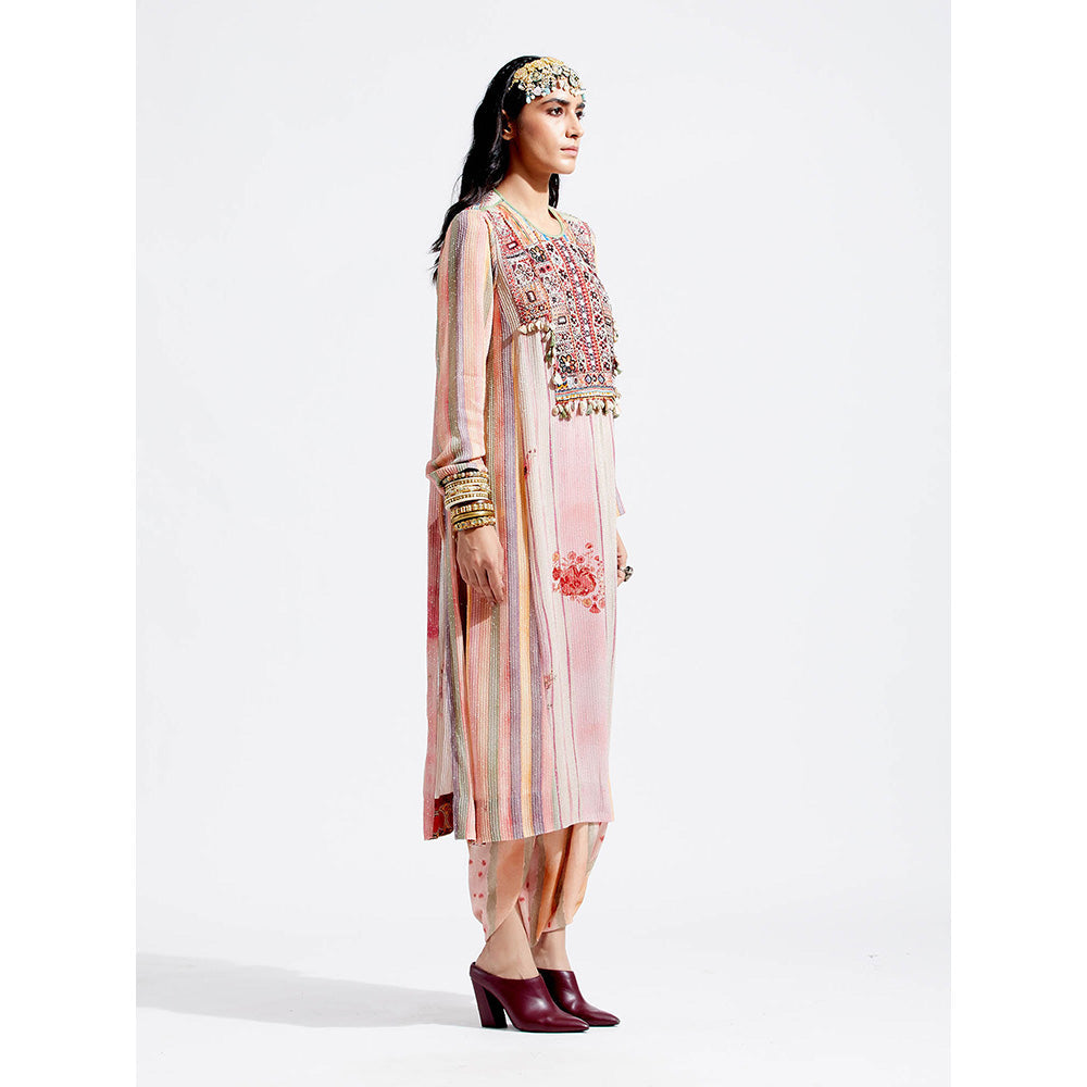 Aseem Kapoor Pink Rudra Kurta With Draped Trouser (Set of 2)