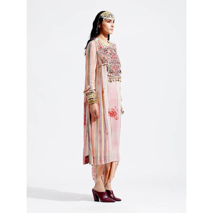 Aseem Kapoor Pink Rudra Kurta With Draped Trouser (Set of 2)