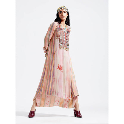 Aseem Kapoor Pink Rudra Kurta With Draped Trouser (Set of 2)