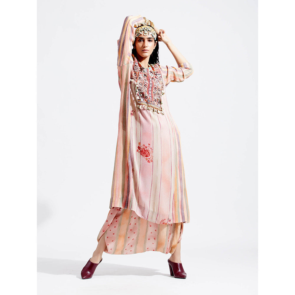 Aseem Kapoor Pink Rudra Kurta With Draped Trouser (Set of 2)