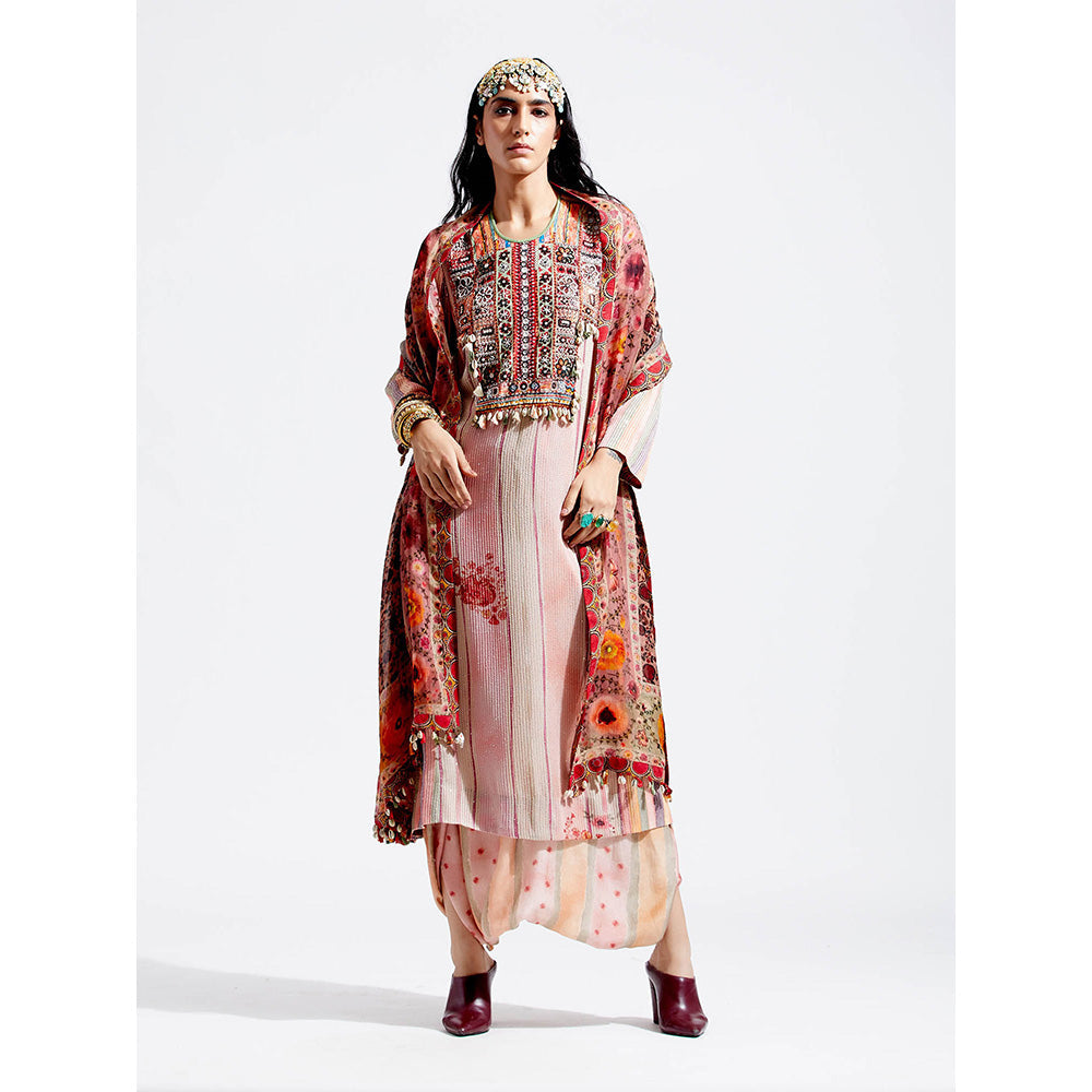 Aseem Kapoor Pink Rudra Kurta With Draped Trouser (Set of 2)