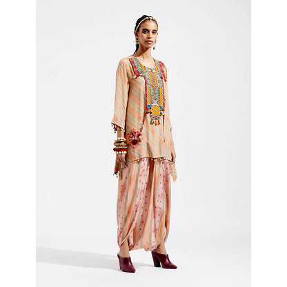 Aseem Kapoor Peach Mitra Short Kurta With Draped Trouser (Set of 2)