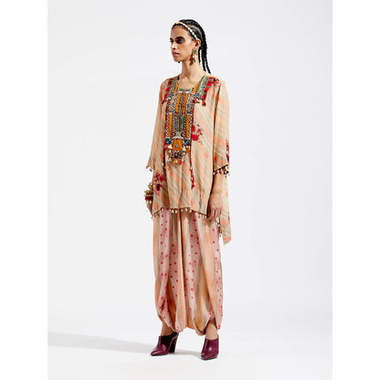 Aseem Kapoor Peach Mitra Short Kurta With Draped Trouser (Set of 2)