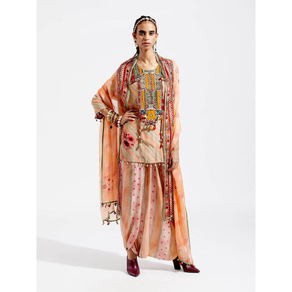 Aseem Kapoor Peach Mitra Short Kurta With Draped Trouser (Set of 2)