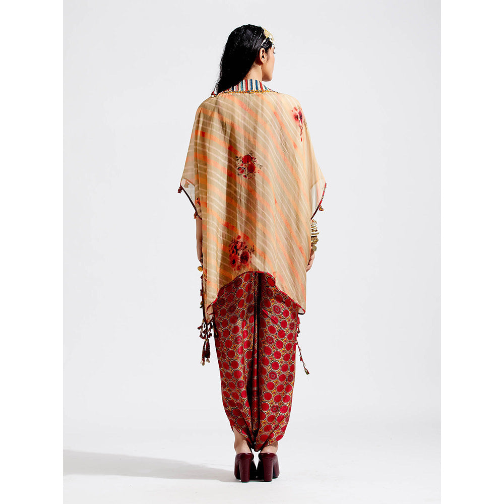 Aseem Kapoor Red Veni Jacket With Blouse And Drape Trouser (Set of 3)