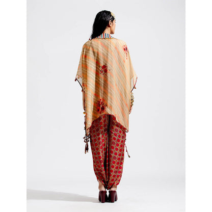 Aseem Kapoor Red Veni Jacket With Blouse And Drape Trouser (Set of 3)