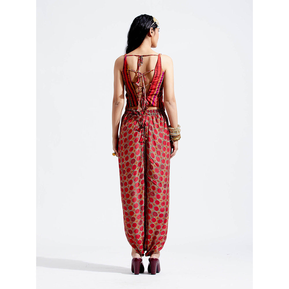 Aseem Kapoor Red Veni Jacket With Blouse And Drape Trouser (Set of 3)