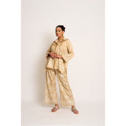 ASHTAR Beige Alaya Twin Co-ord (Set of 2)