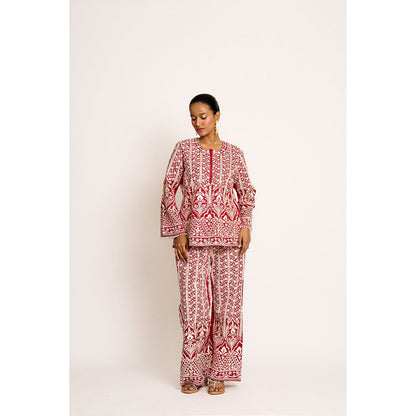 ASHTAR Cherry Red Aisha Co-ord (Set of 2)