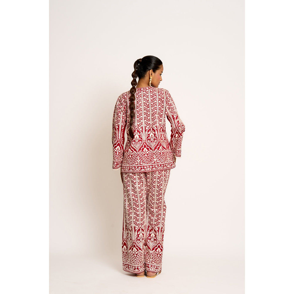 ASHTAR Cherry Red Aisha Co-ord (Set of 2)