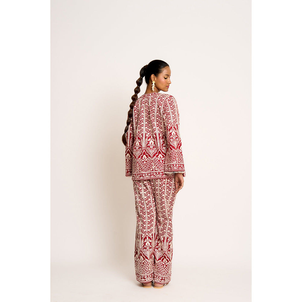 ASHTAR Cherry Red Aisha Co-ord (Set of 2)