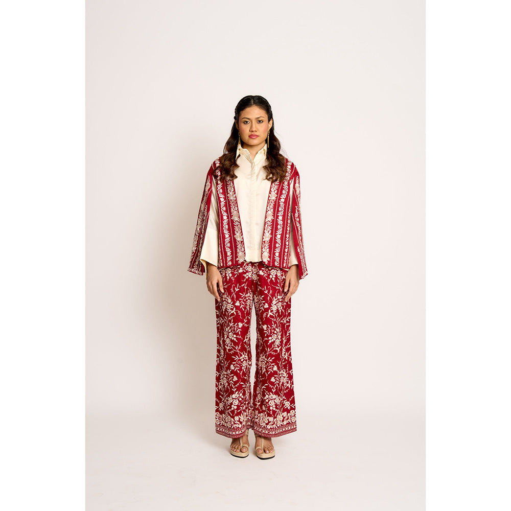 ASHTAR Cherry Red Giro Cape And Pants Set (Set of 2)