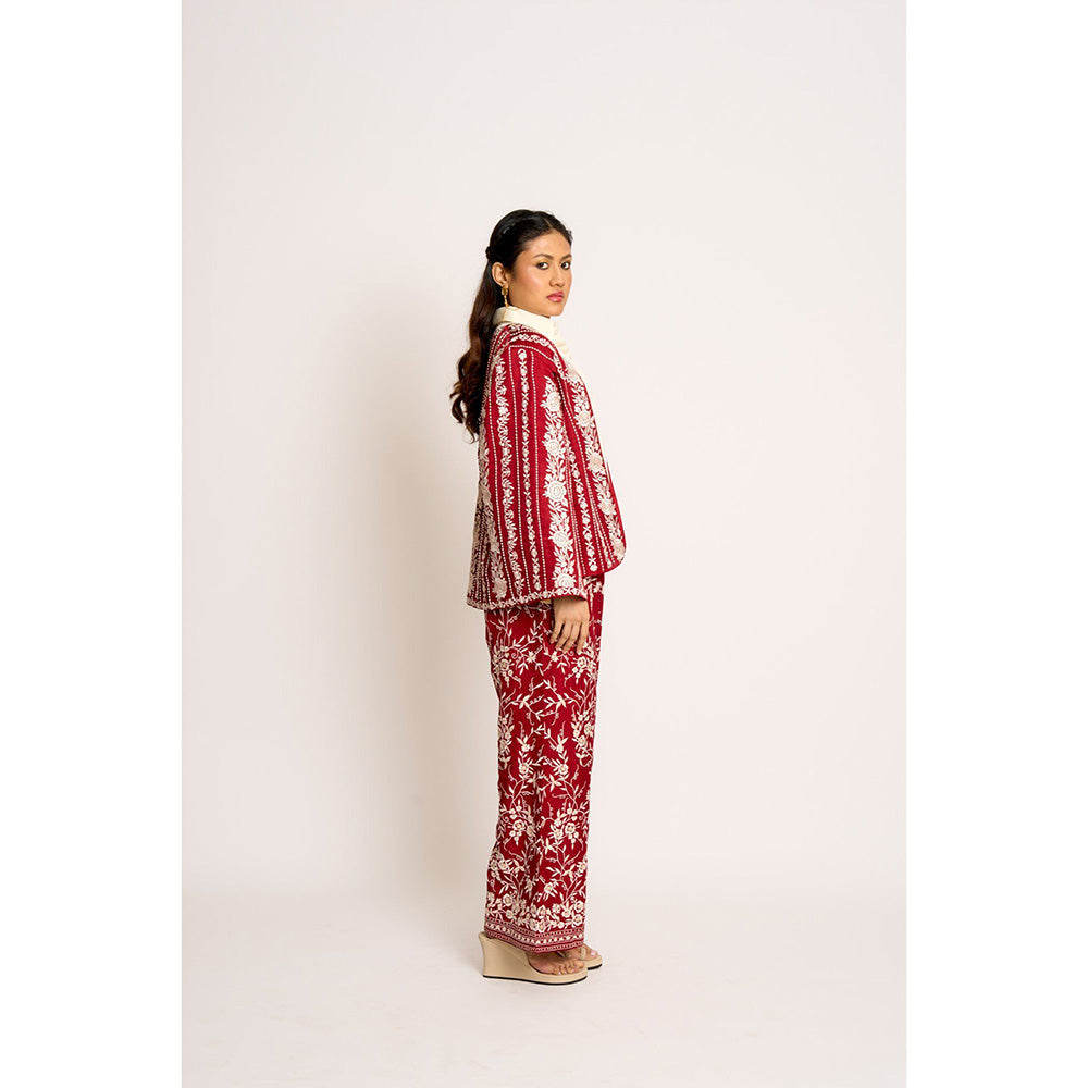 ASHTAR Cherry Red Giro Cape And Pants Set (Set of 2)