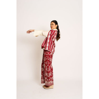 ASHTAR Cherry Red Giro Cape And Pants Set (Set of 2)