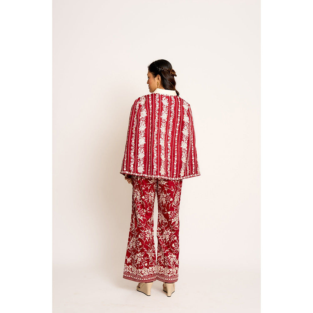ASHTAR Cherry Red Giro Cape And Pants Set (Set of 2)