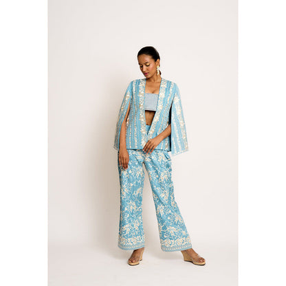 ASHTAR Blue Giro Cape And Pants Set (Set of 2)