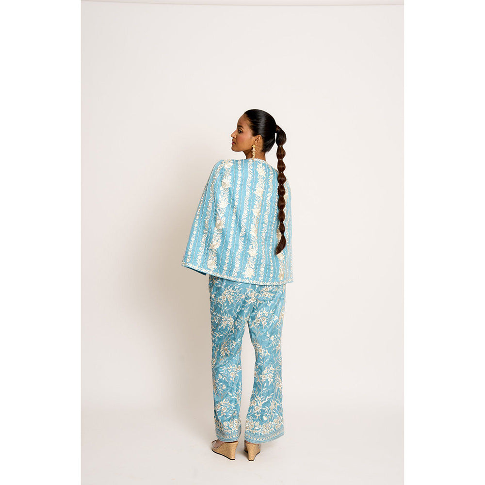ASHTAR Blue Giro Cape And Pants Set (Set of 2)