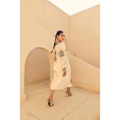 ASHNA VASWANI Cream Devi Drape Skirt with Jacket and Bralette