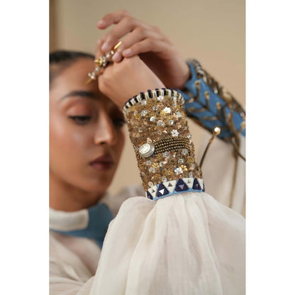 ASHNA VASWANI Blue Kota Doria Sheer Shirt with Skirt, Bralette and Tie