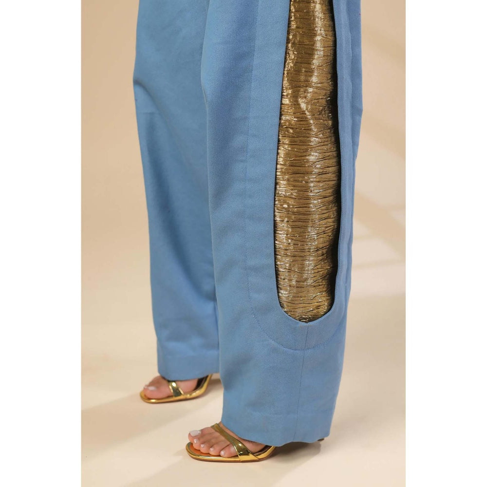 ASHNA VASWANI Blue Denim Crop Jacket with Pleated Corset and Pant
